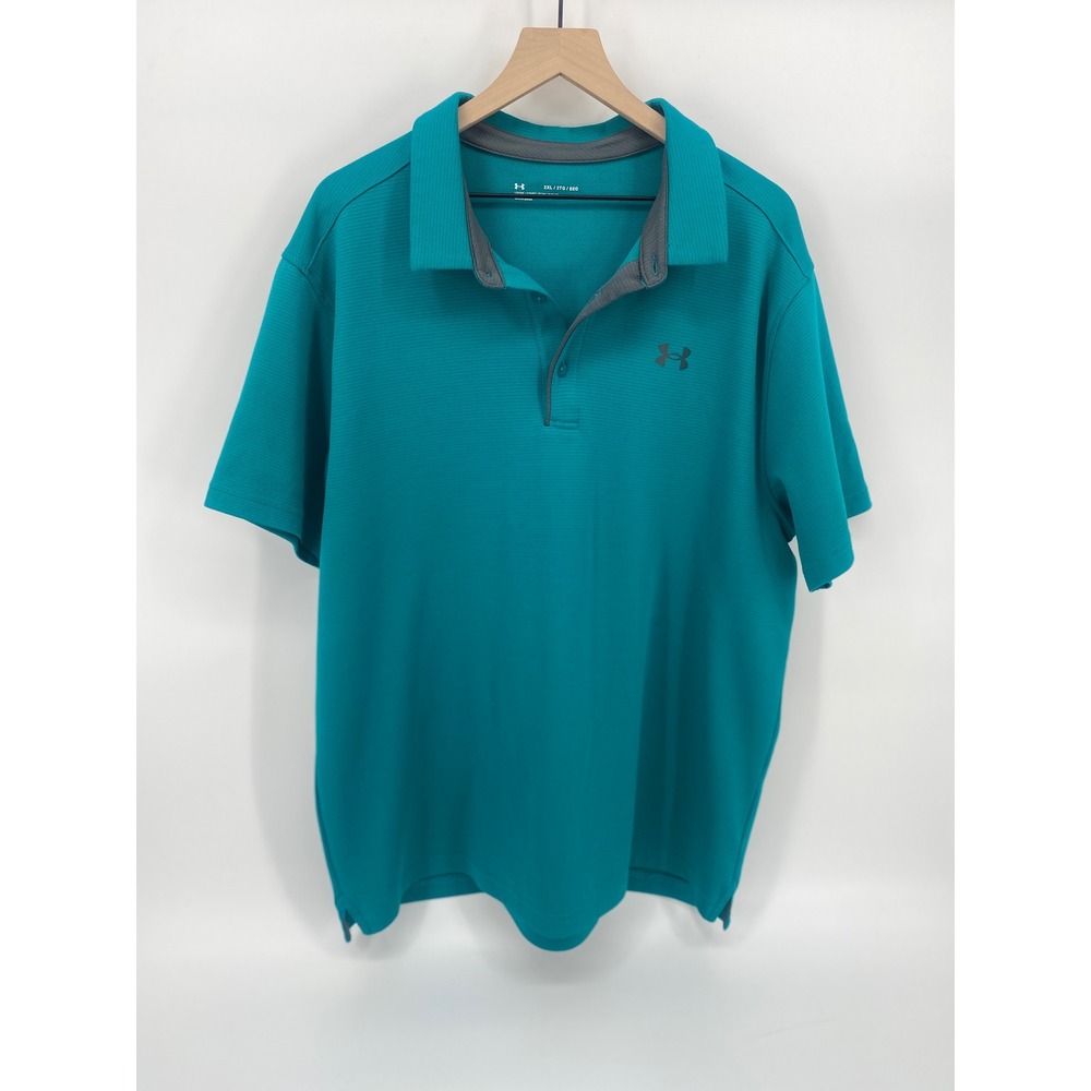 Under Armour Polo Shirt 2XL Teal Blue Good Short Sleeve Performance Golf 1329